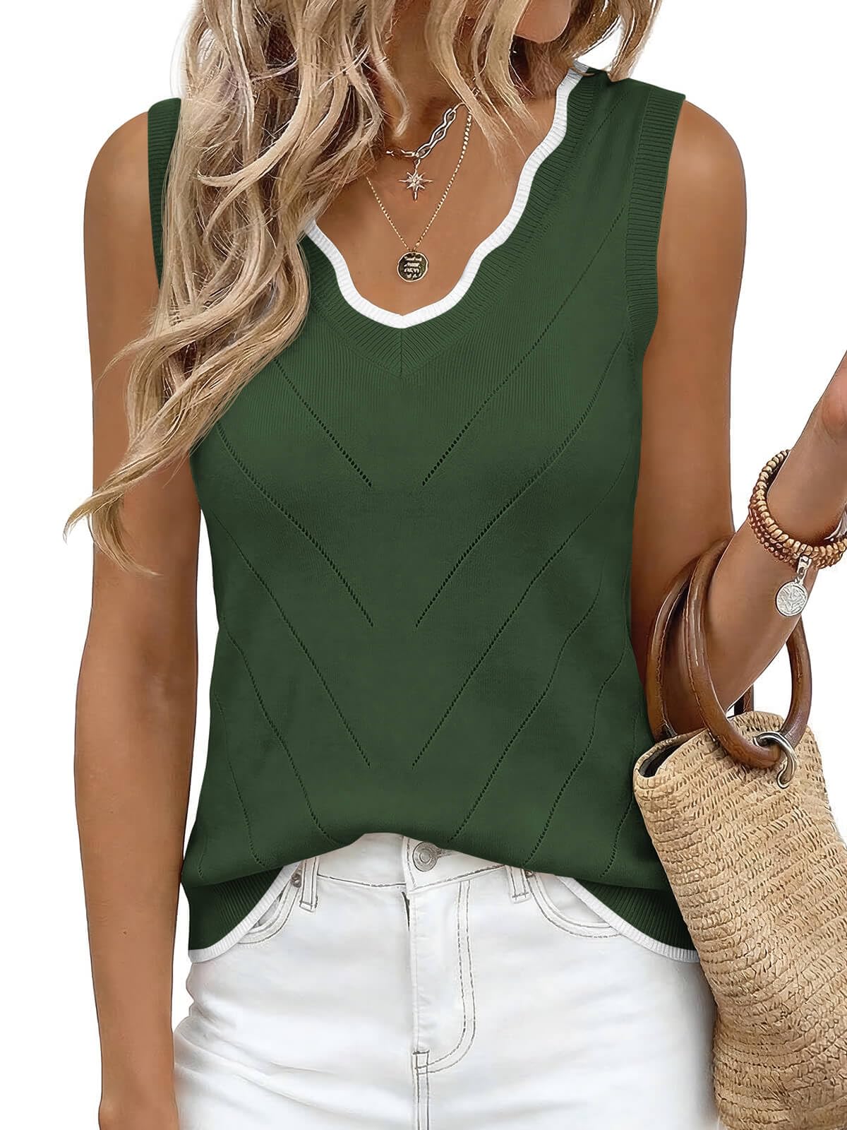 Yousify Womens Tank Tops 2026 Summer V Neck Ribbed Knit Sleeveless Shirts Dressy Casual Lightweight Sweater Vest — view 8