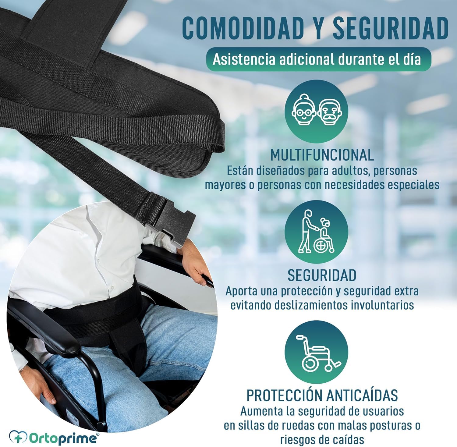 OrtoPrime Cinturón Silla de Ruedas Ancianos Cinturón PÉLVICO ANTICAÍDAS Cinturones Silla de Ruedas Ortopédicos - Arnés Silla de Ruedas Cinturón de SEGURIDAD para Ancianos (Talla Universal Ajustable)