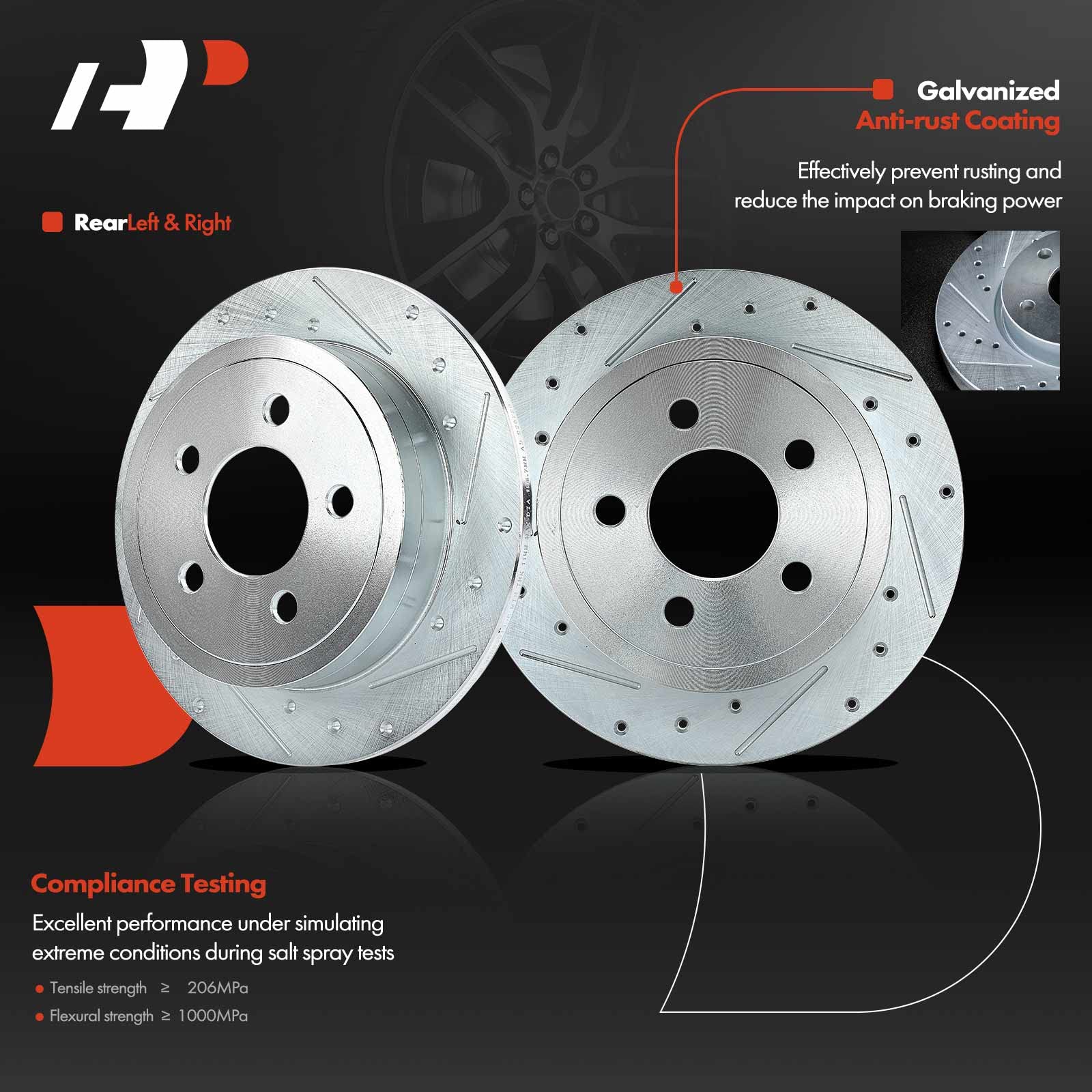Detroit Axle Rear Brake Kit: Drilled Rotors & Ceramic Pads For Jeep Liberty (2003-2006) & Wrangler TJ