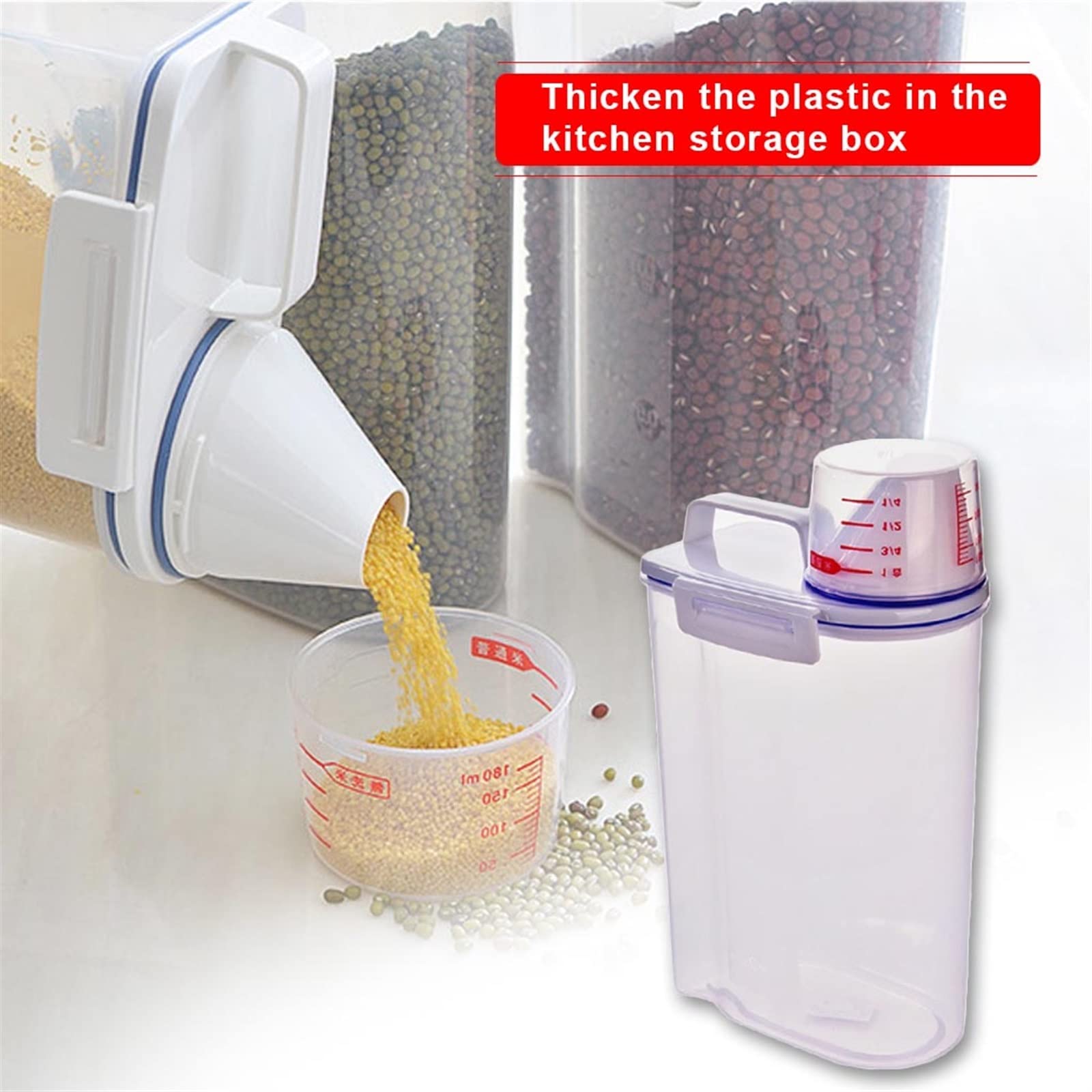 QUNINE Conservazione dei Chicchi di caffè Cereali Pasta Riso Dispenser Contenitore Conservazione degli Alimenti secchi Maniglia a Forma di Imbuto Apertura del Contenitore Organizzatore Uso Domestico