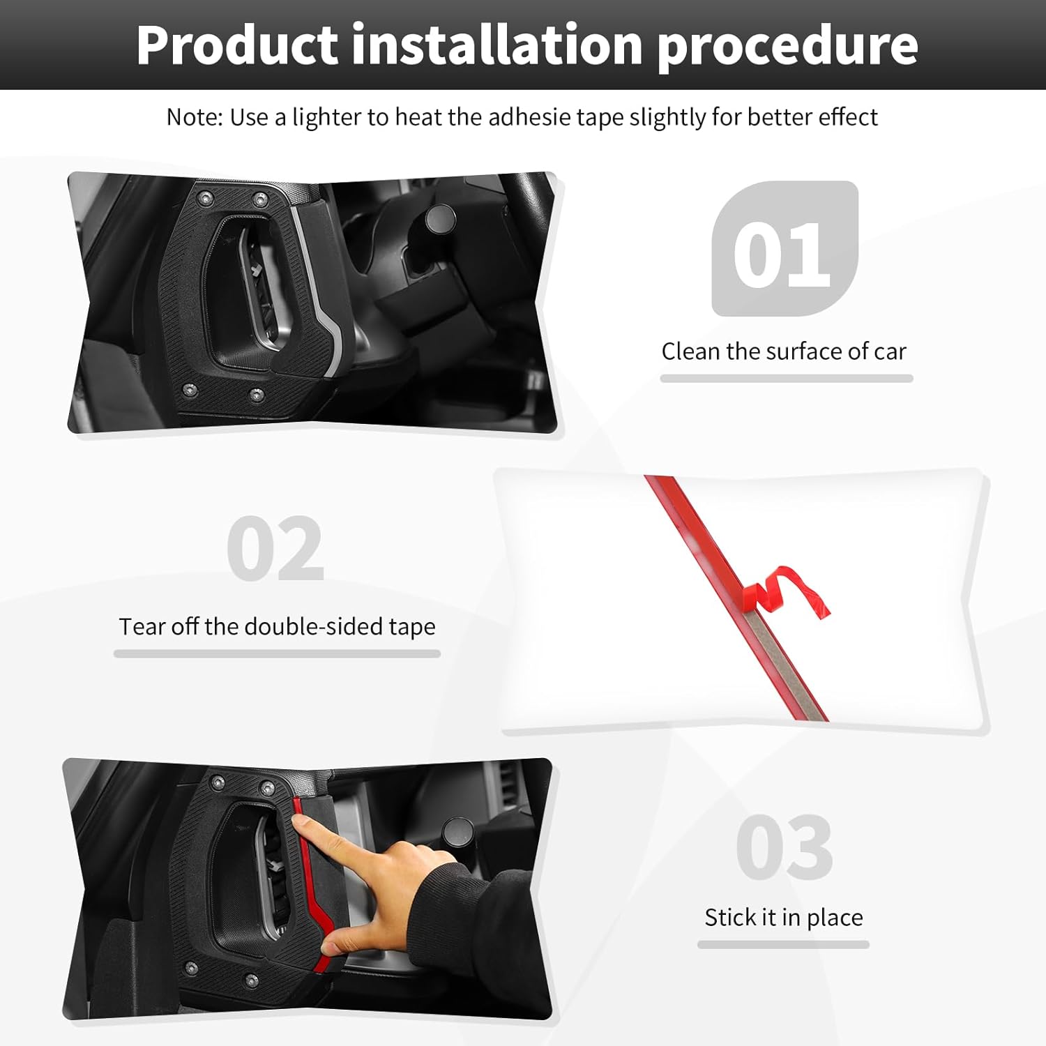 CheroCar Center Console Dash Board Grab Handle Cover Trim Decoration Fit for Ford Bronco 2021-2026 Dash Board Interior Accessories,Red