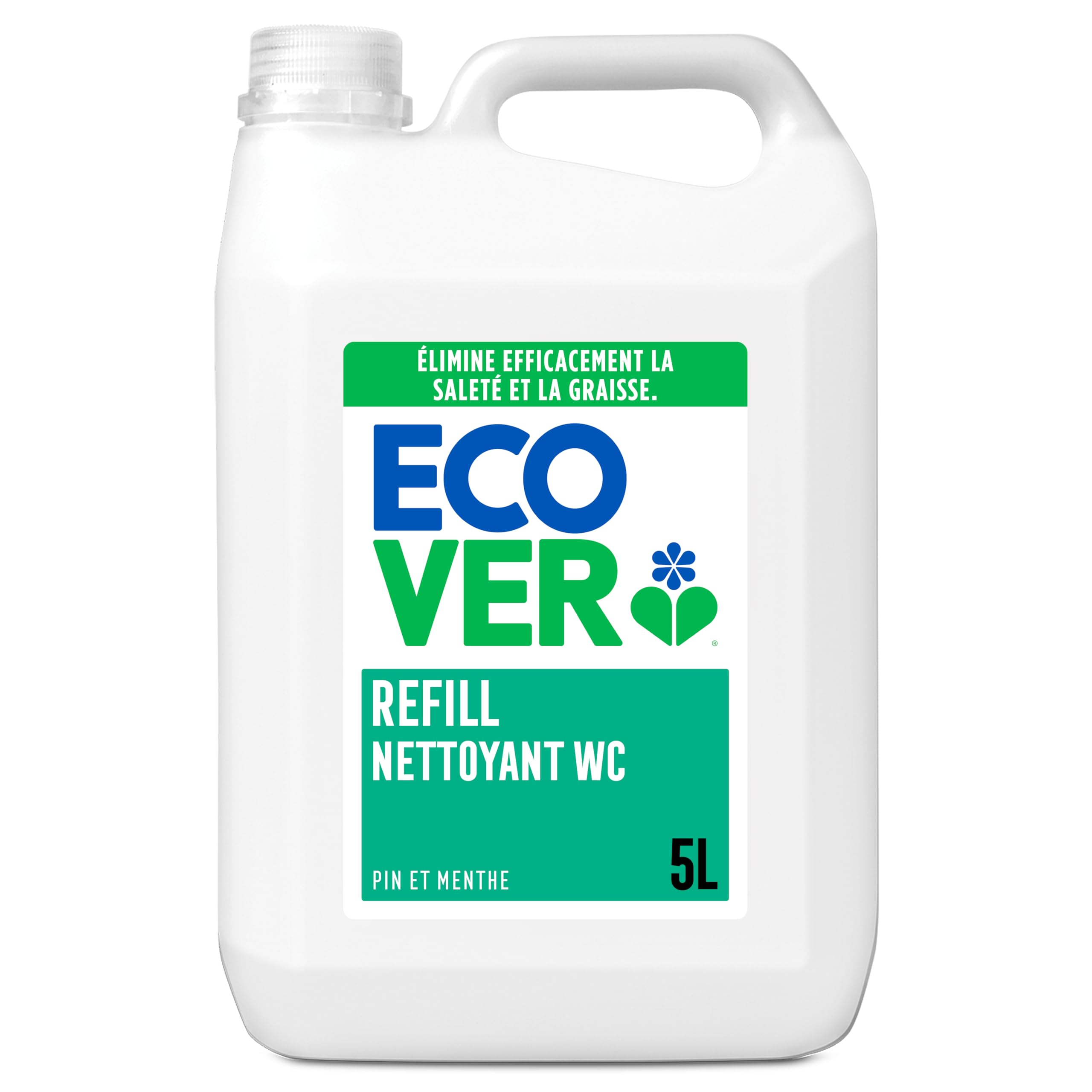 Ecover Recharge Nettoyant WC, Action Rapide, Nettoyant aux Extraits Botaniques pour Éliminer le Calcaire, Odeur de Pin et de Menthe, Bouteille de 5 Litres