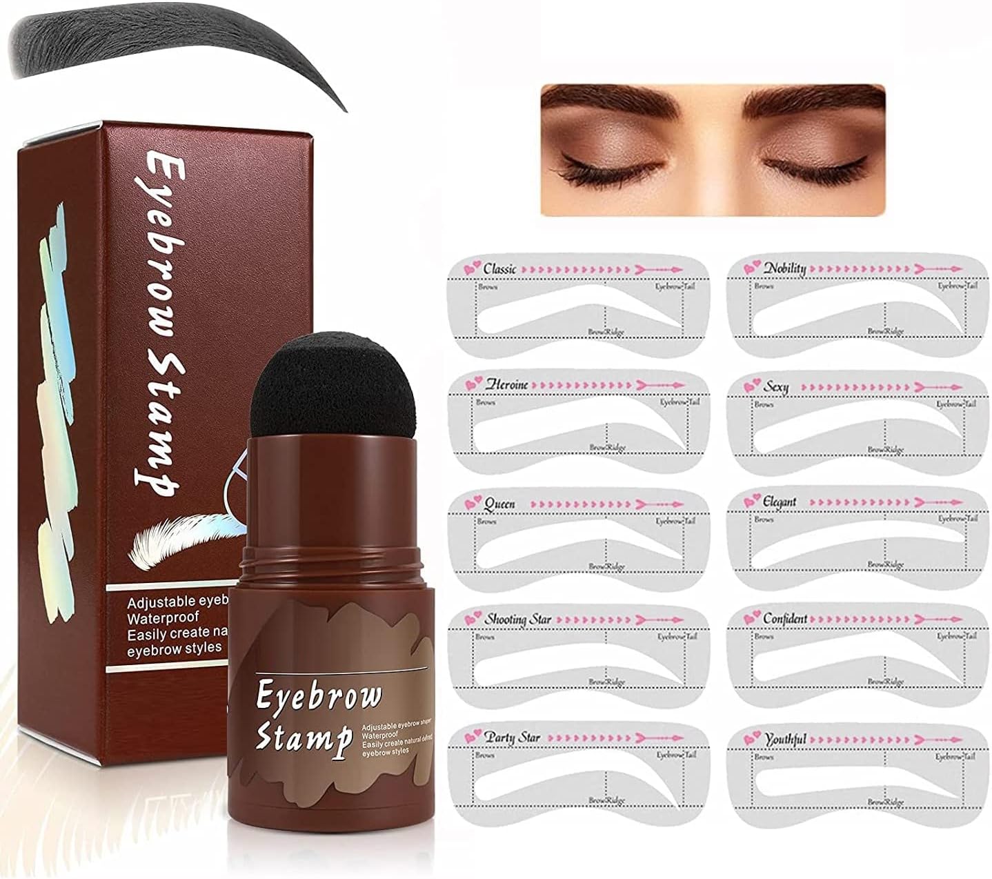 HUDA GIRL BEAUTY Eyebrow Stamp Stencil Kit, One Step Brow Stamp Makeup Powder, 3Piece Reusable Eyebrow Stencils Shape Thicker and Fuller Brows, Waterproof Long Lasting (Black)