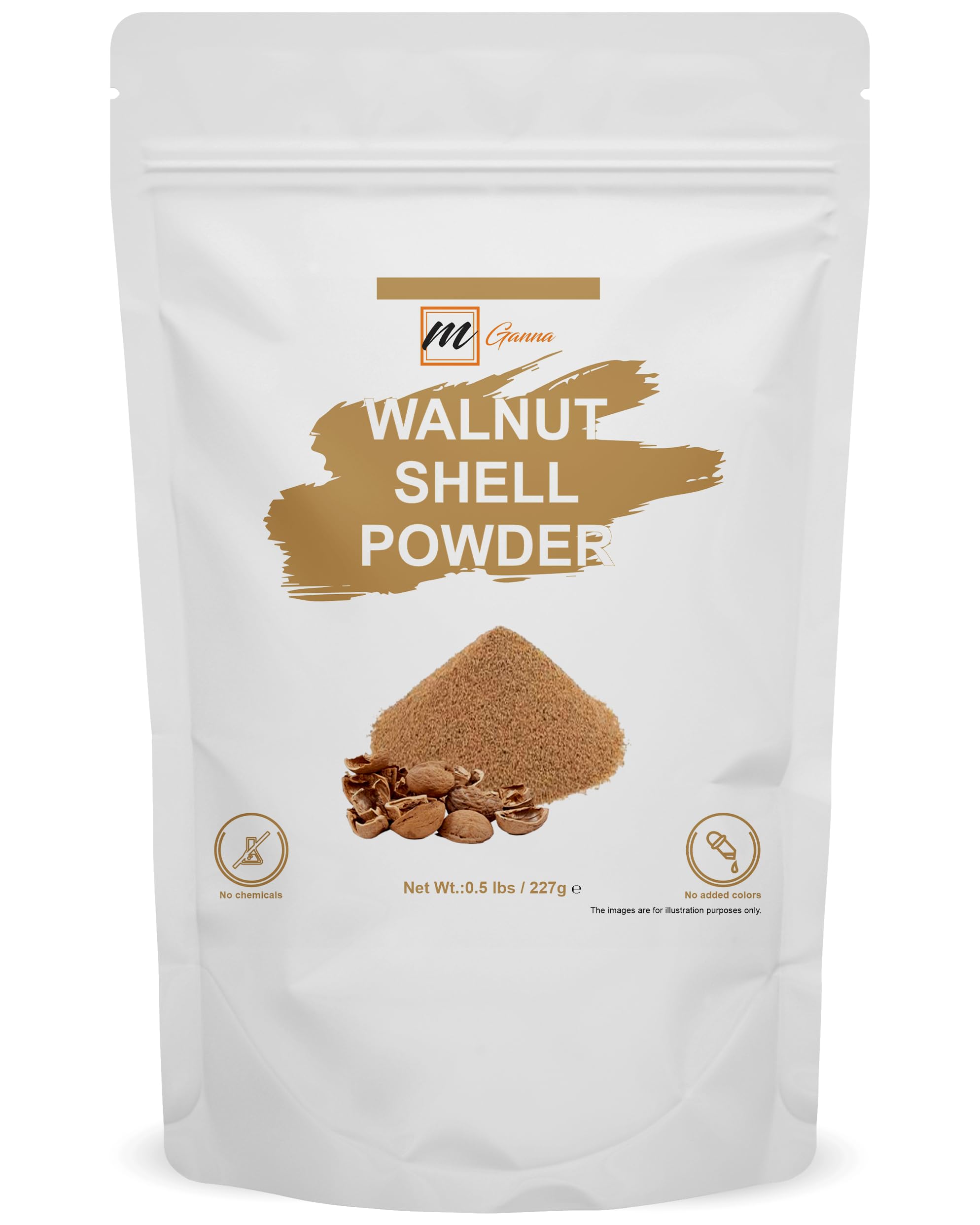 mGanna 100% Natural Walnut Shell Powder (Mesh Size 40-60) 0.5 LBS / 227 GMS for Gentle Skin Exfoliation Scrubs