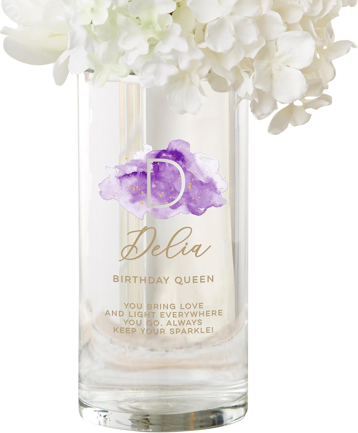 Personalization Universe Birthstone Personalized Glass Cylinder Flower Vase - Custom Name, Initial & Text, 7.5" Made in USA