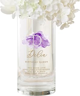 Personalization Universe Birthstone Personalized Glass Cylinder Flower Vase - Custom Name, Initial & Text, 7.5" Made in USA