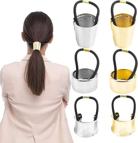 Miniatura 7 de AUEAR Paquete de 3 puños de metal negro para cola de caballo bandas elásticas para el cabello para mujeres y niñas accesorios para el cabello