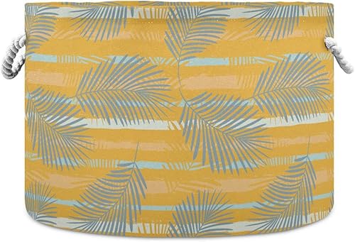 FRODOTGV Tropical Summer Palm Leaves Yellow storage basket foldable and waterproof storage containers baskets circle with sturdy handle stuff tall
