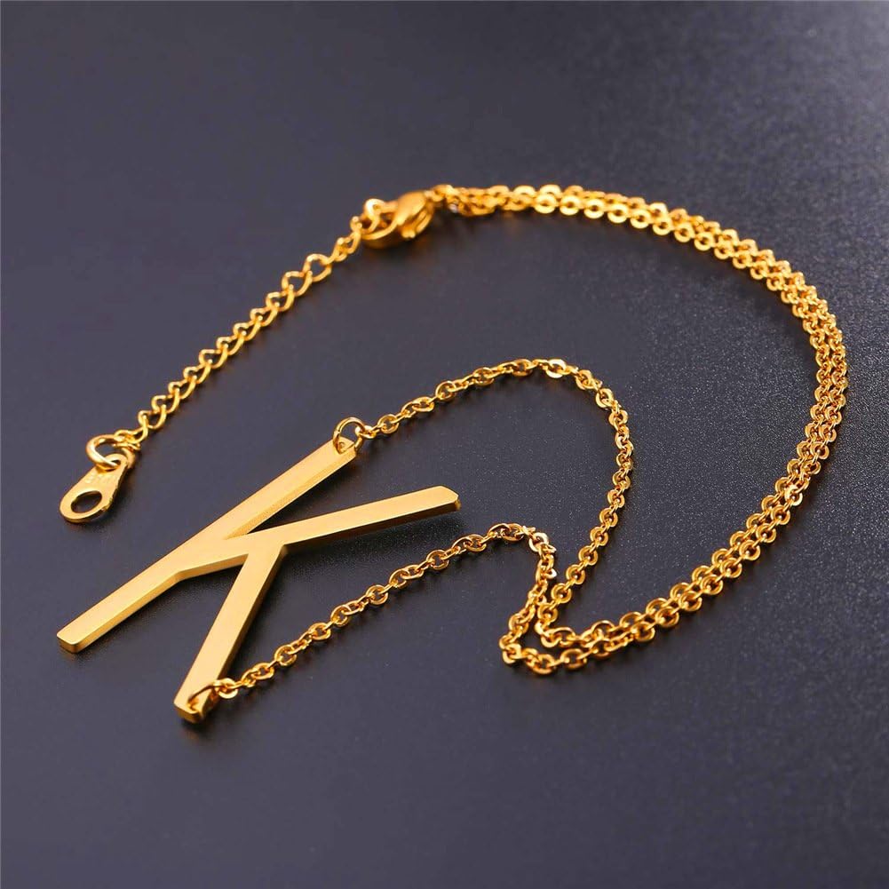 U7 Sideways Large Initial Necklaces for Women, Big Letter Script Name Necklaces Stainless Steel 18K Gold Plated Pendant Monogram Necklace - Image 6