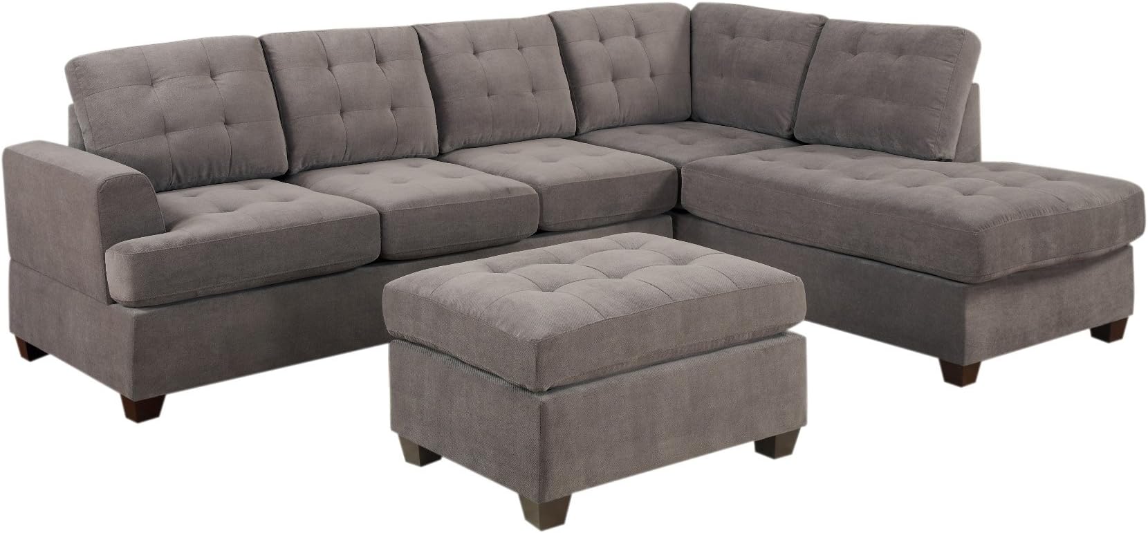 Austin 3-Piece Reversible Sectional with Ottoman Sofa Set, Charcoal