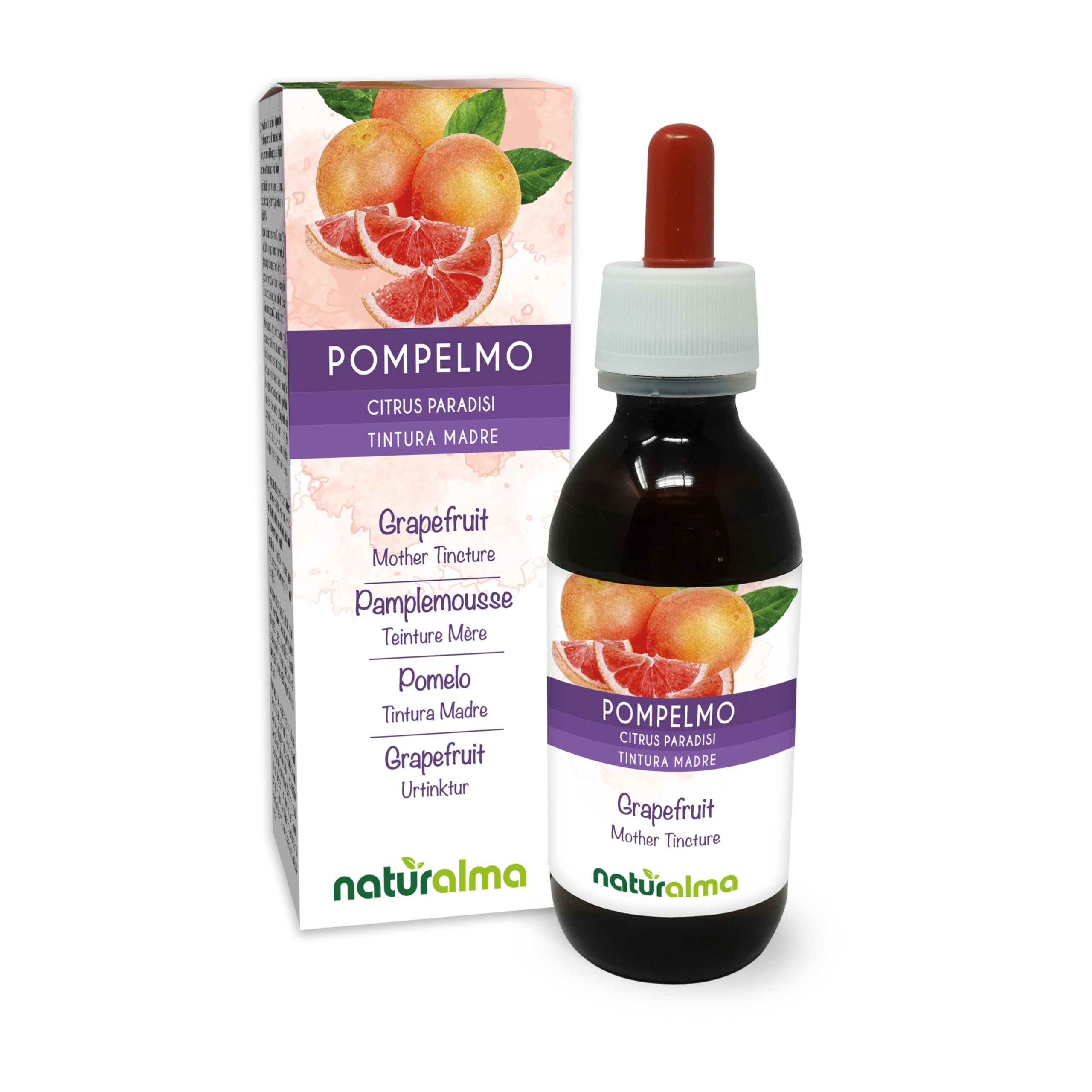 Grapefruit (Citrus paradisi) Seeds Alcohol-Free Mother Tincture Naturalma - Enriched with Vitamin C - Liquid Extract Drops 120 ml - Food Supplement - Vegan
