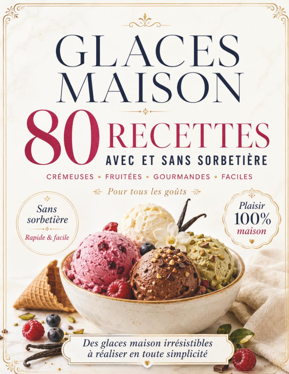 Glaces maison avec et sans sorbetière: 80 recettes : crèmes glacées, sorbets, bâtonnets, yaourts glacés, granités et desserts gourmands