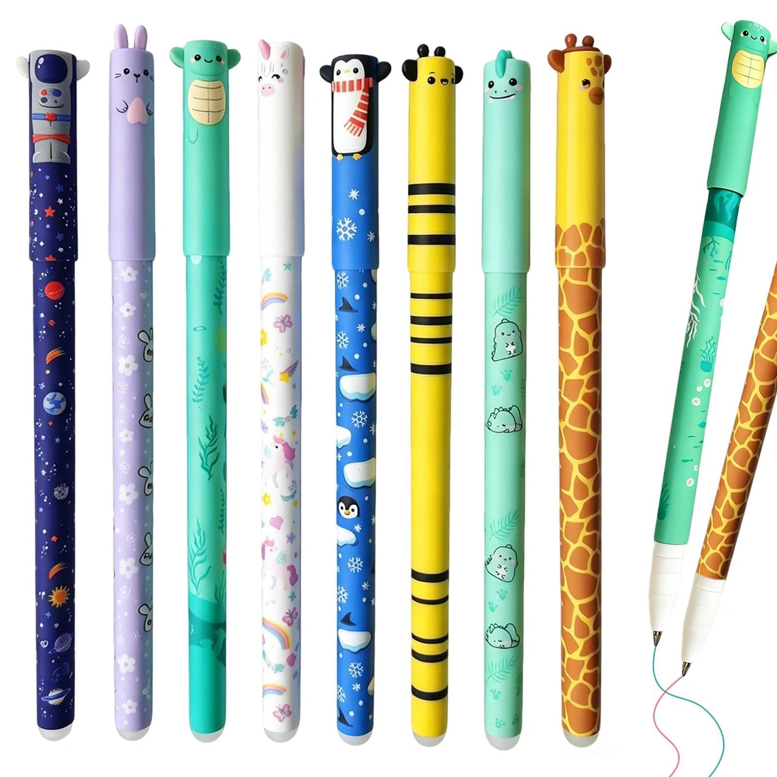 8 Piezas 0,7 MM Punta Boligrafos Bolis Gel Borrable Papeleria Material Escolar con Múltiple Motivos Animales para Niño Notas Diario Uso Escuelas Oficinas Regalos Regreso Clases (Animal B)