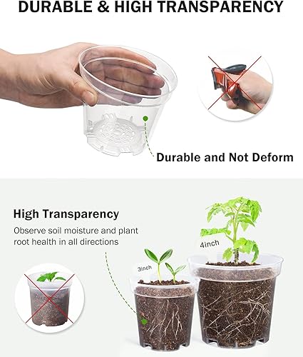 Vista 27 de homenote Macetas transparentes para vivero, maceta de 3/4/5 pulgadas para plantar plántulas de plástico con agujeros de drenaje, flor de iniciación