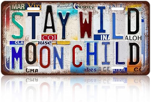 Cartel de metal con letrero de metal para decoración de pared, diseño de luna salvaje, diseño vintage