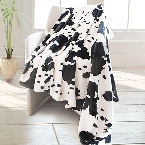 Cow Print Blanket Warm Plush Cute Throw Soft Fleece Flannel Lightweight Black & White Blankets for Living Rooms Sofa Bedroom All Seasons Decor Cow Gifts for Adults Kids Teens 50