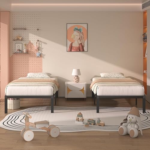 VECELO 2 Set 14 Inch Twin Size Metal Platform Bed Frame,No Box Spring Required, Heavy Duty Non-Slip Steel Slats Support, Easy Assembly,Modern（2 Set）