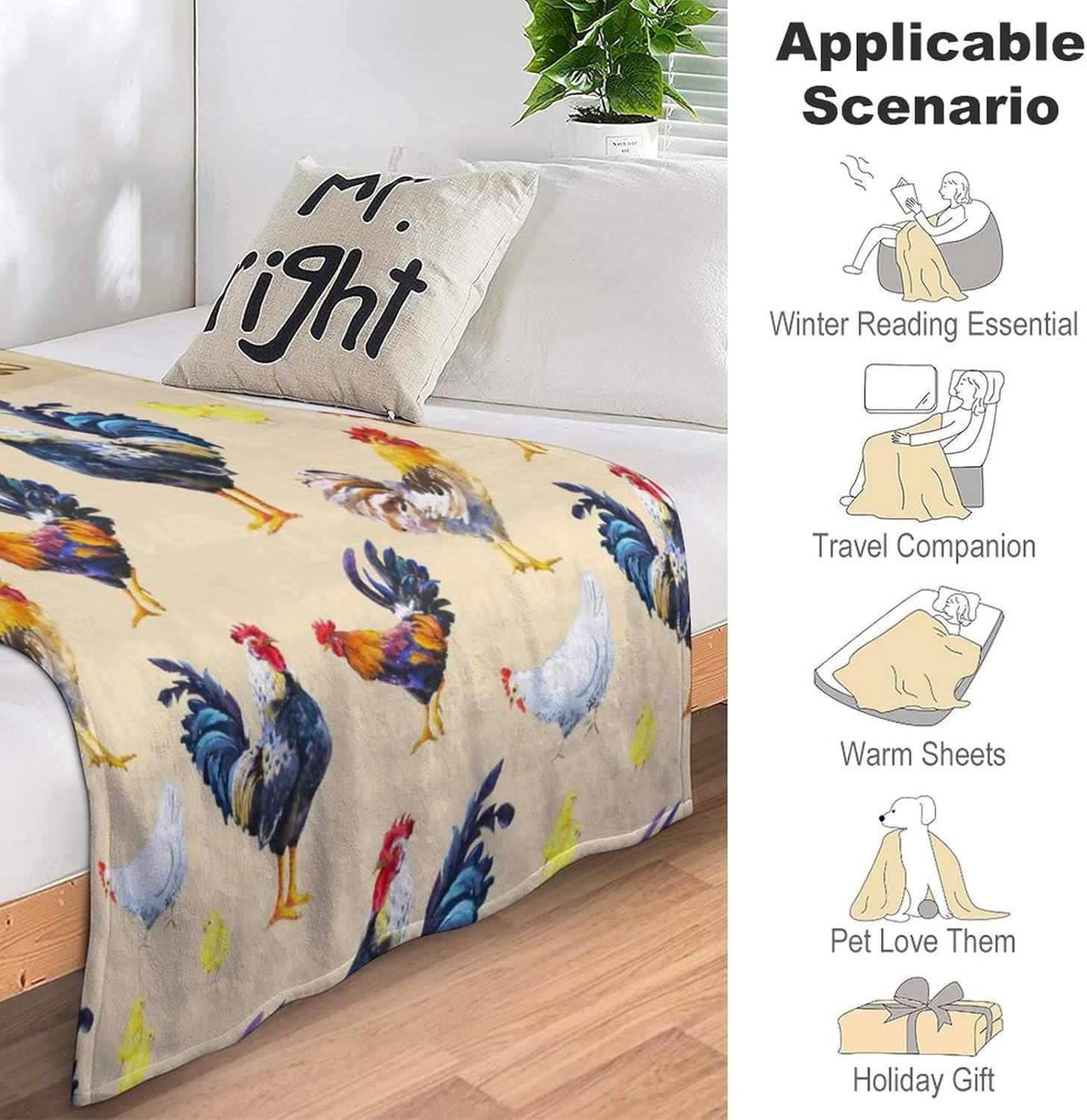 Custom Chicken Blanket Gifts with Name - 60x50 Inches Cute Throw Blanket for Girls, Women - Beige Soft Fuzzy Blankets for Bed, Couch & Travel