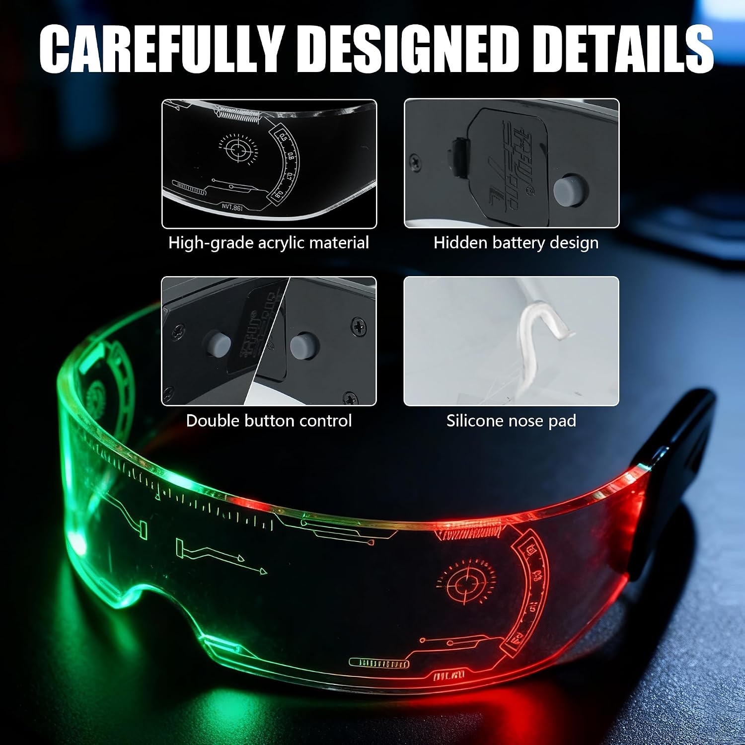 2026 light up glasses cyberpunk 7 Colors and 4 Modes LED Visor futuristic glasses for Halloween Cosplay Party Bar