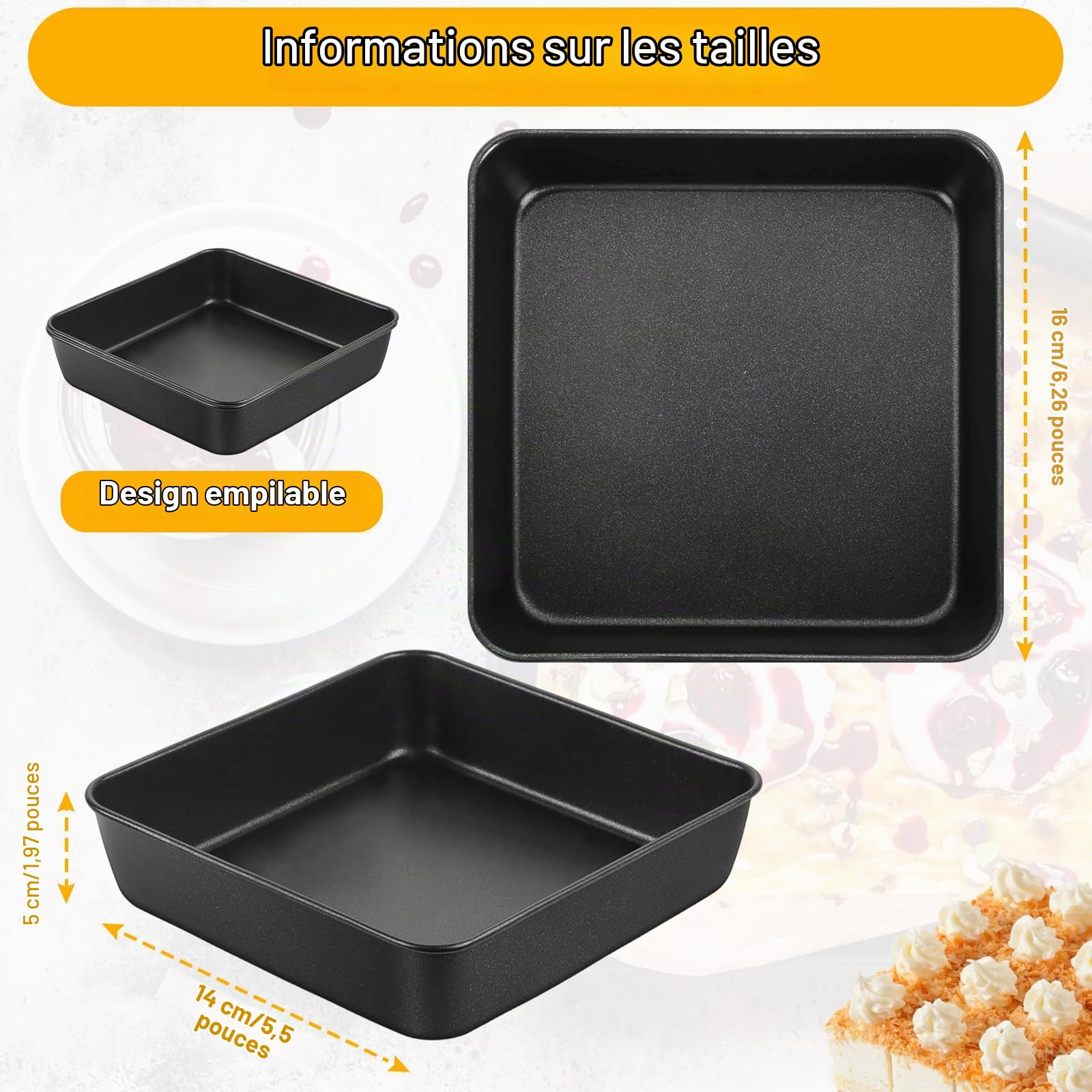 2 Pièces Plats Gratin Carrés avec Revêtement Antiadhésif, Moule Gâteau Acier Inoxydable 16 cm, Plat Four Carré Sains & Faciles Nettoyer, Plaque Rôtir pour Lasagnes, Brownie, Sain & Gâteaux