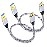 Besgoods Charger Cable for Galaxy S5, 1.5ft Short Braided Micro USB 3.0 Cable A Male to Micro B Cable Cord for External Hard Drive, Samsung Galaxy S5, Note 3-2Pack, White
