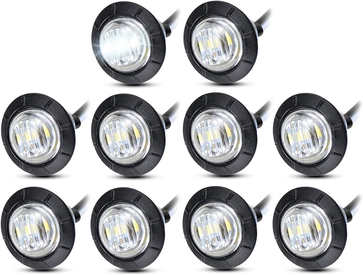 MADCATZ Meerkatt 3/4 Inch Mini Round White 3 LED Side Marker Sealed Flush Mount Light Waterproof for Truck Bus Van Boat Lorry 12V DC Universal.