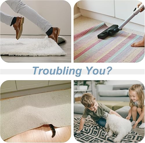 Miniatura 3 de kakania Cinta adhesiva para alfombras para suelos de madera dura, 12 unidades antideslizantes para alfombras de suelo de madera, calcomanías para