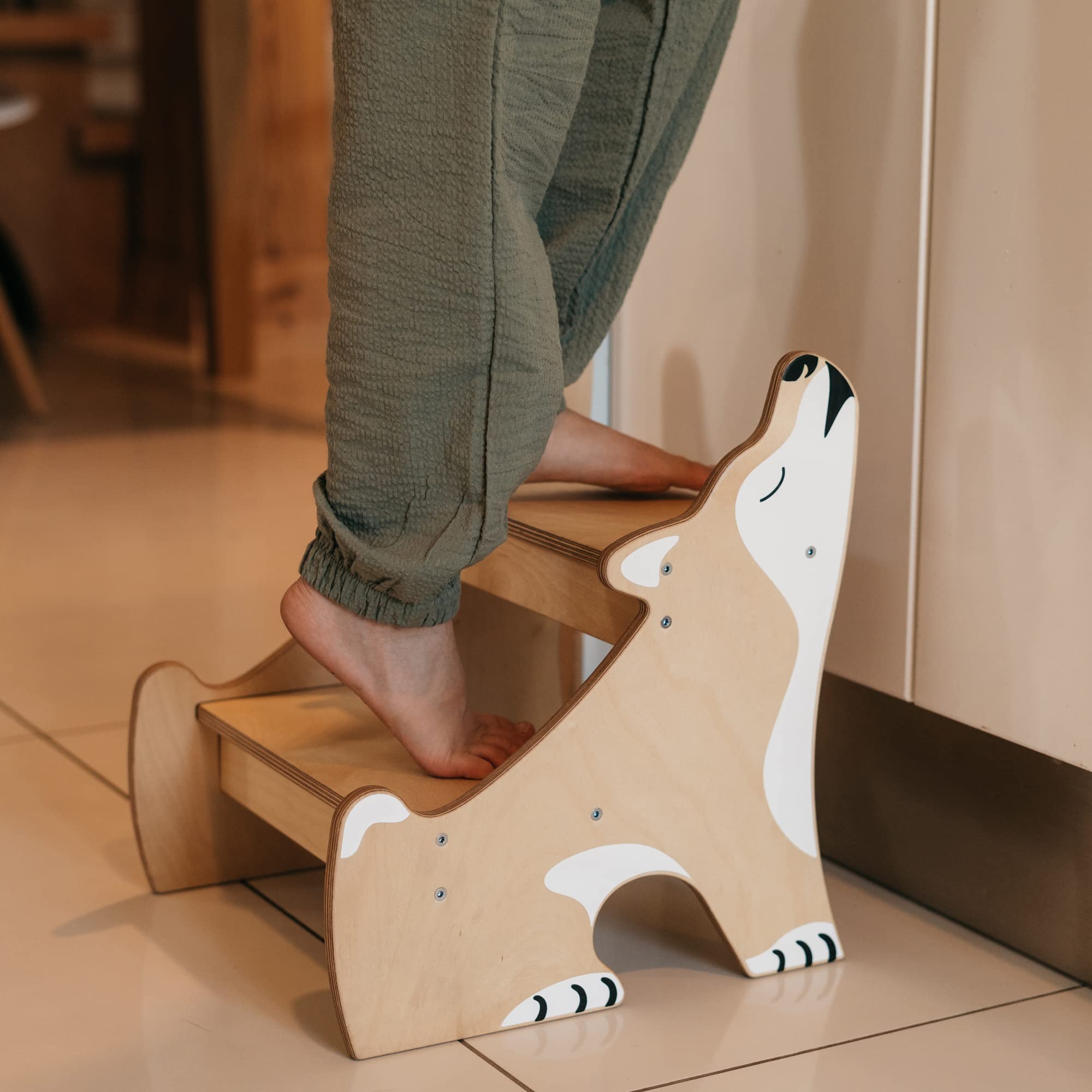 Sgabello Per Bambini Wild Kids Modern Husky - Torre Di Apprendimento Montessori, Per Cucina E Bagno, Legno Betulla, Portata 100 Kg