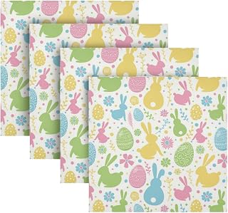 YETTASBIN Easter Bunny Egg Cloth Napkins Set of 4, Reusable Washable Oversized Table Napkins for Family Wedding Dinner Party Home Decor, 20 Inch
