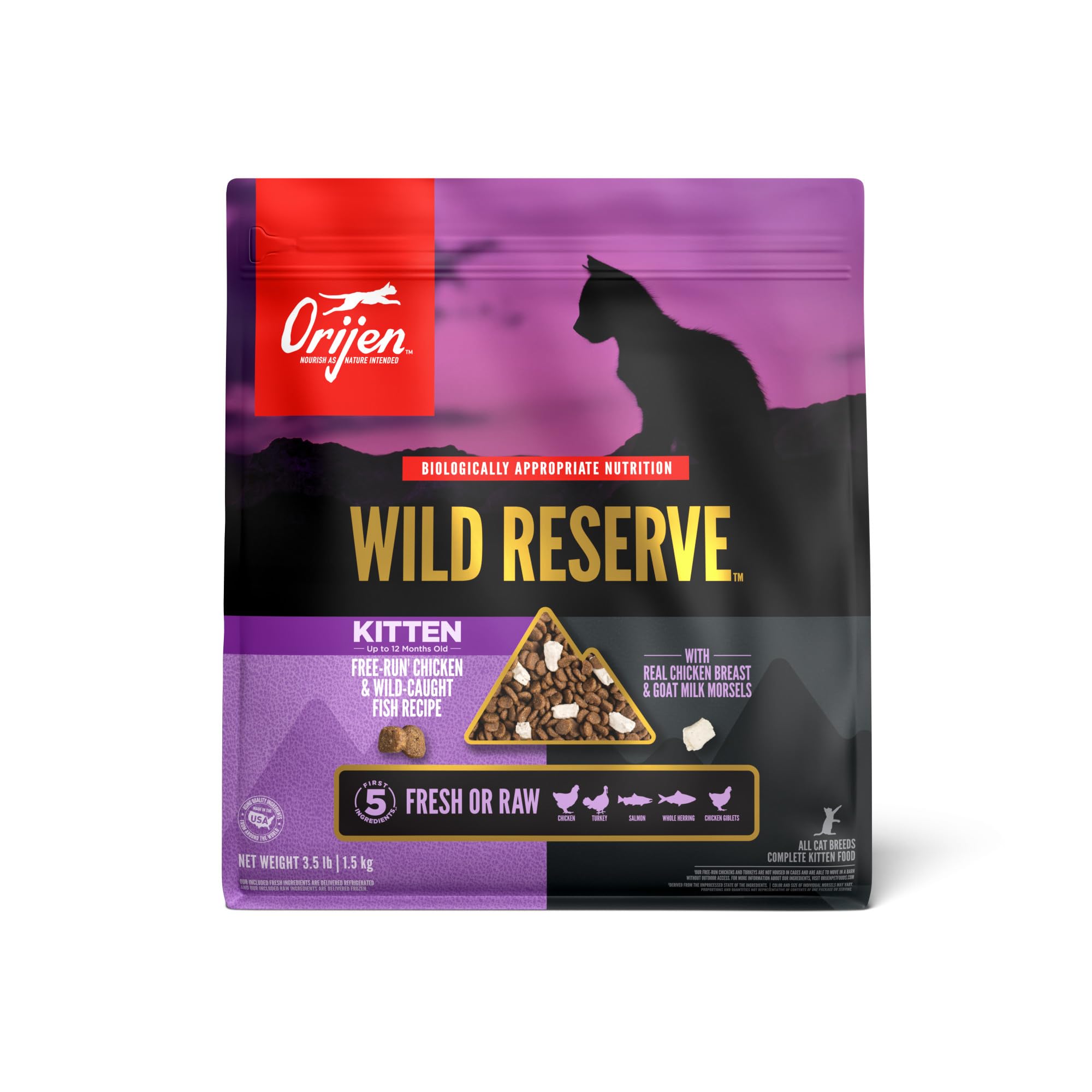 ORIJEN Wild Reserve Dry Cat Food Free-Run Chicken & Wild-Caught Fish Kitten Recipe 3.5lb Bag