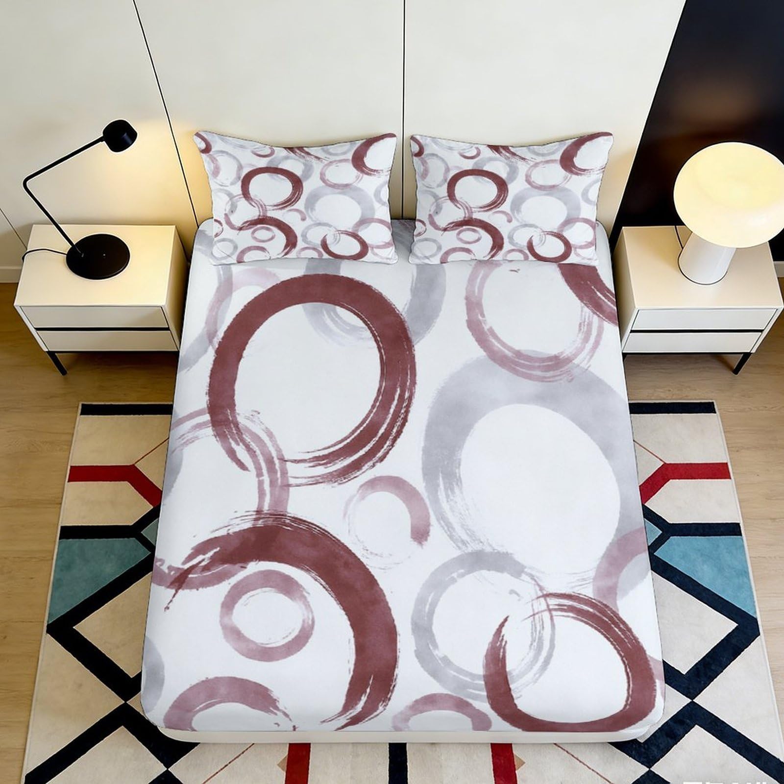 3D Printed Abstract Circle Fitted Sheet Microfiber Soft Durable Geometric Bed Cover for Bedroom Dormitory Guest Room Mattress Protection Decor 90x200x25cm