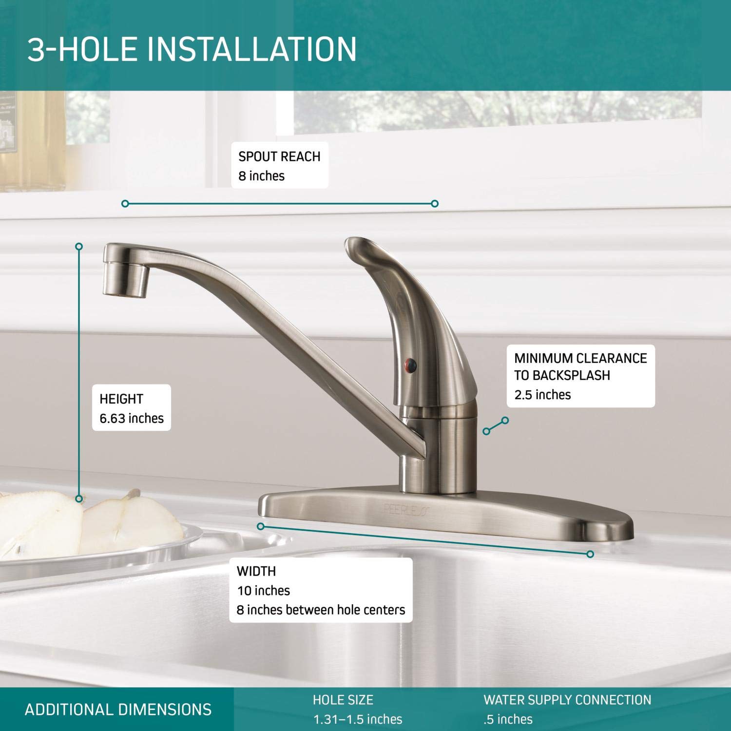 Peerless Tek Saplı Mutfak Lavabo Bataryası, Paslanmaz P110LF-SS