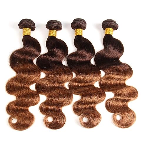 Miniatura 6 de Extensiones de cabello humano virgen brasileño ondulado de 2 tonos ombré, 4 manojos de cabello humano virgen brasileño 10A, 100% sin procesar, 2