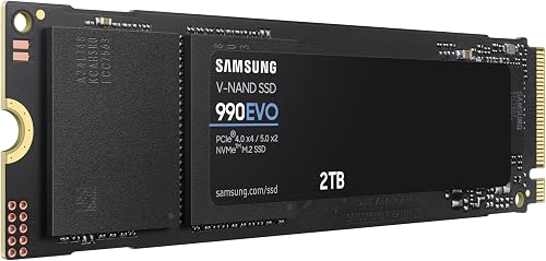 Samsung SSD Interne 990 EVO NVMe M.2 PCIe 4.0 x 4 / 5.0x2, 2 To, Vitesse de lecture jusqu'à 5000 Mo/s, Idéal pour le gaming et la bureautique, MZ-V9E2T0BW - 4