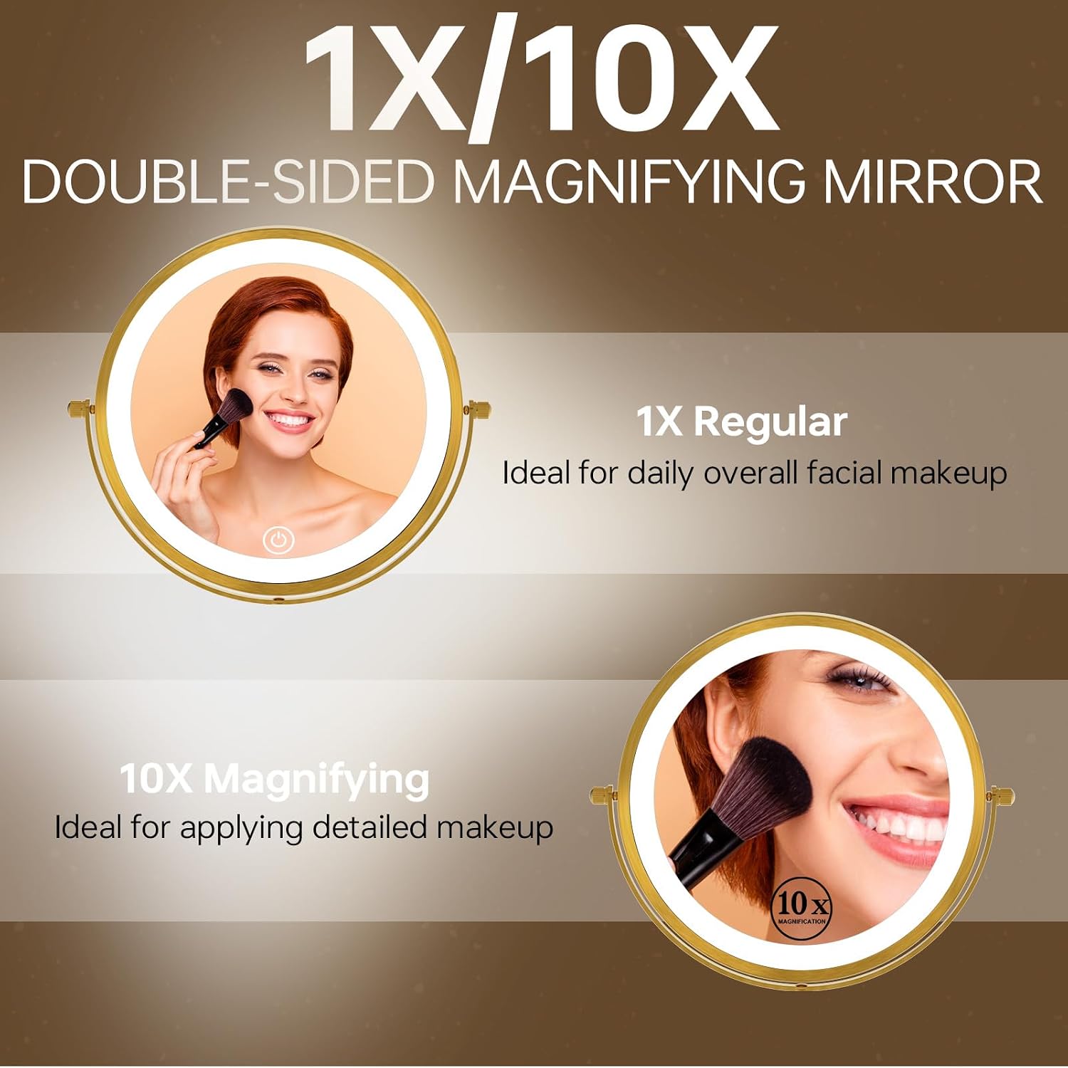 9" Lighted Makeup Mirror with 1X 10x Magnification, Antique Brushed Bronze image 5