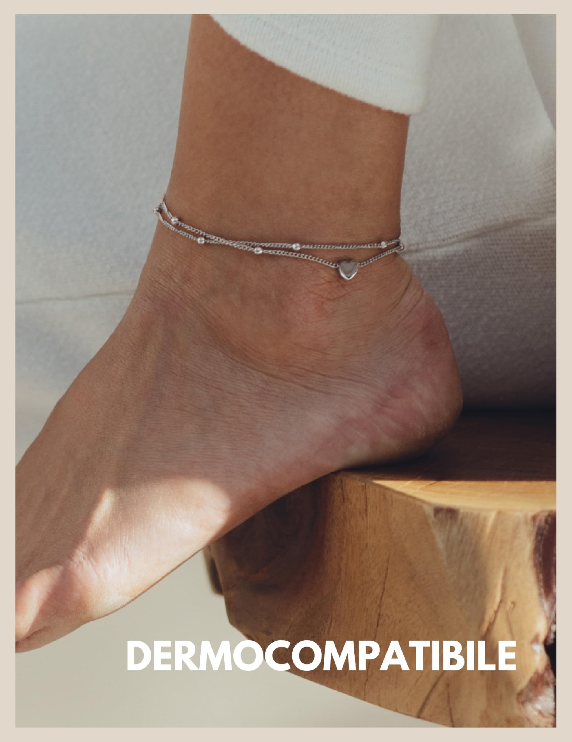 GD GOOD.designs Cavigliera cuore da donna - Impermeabile I Cavigliera a più file - Regolabile I Gioielli in acciaio inossidabile filigranato in oro, argento o oro rosa