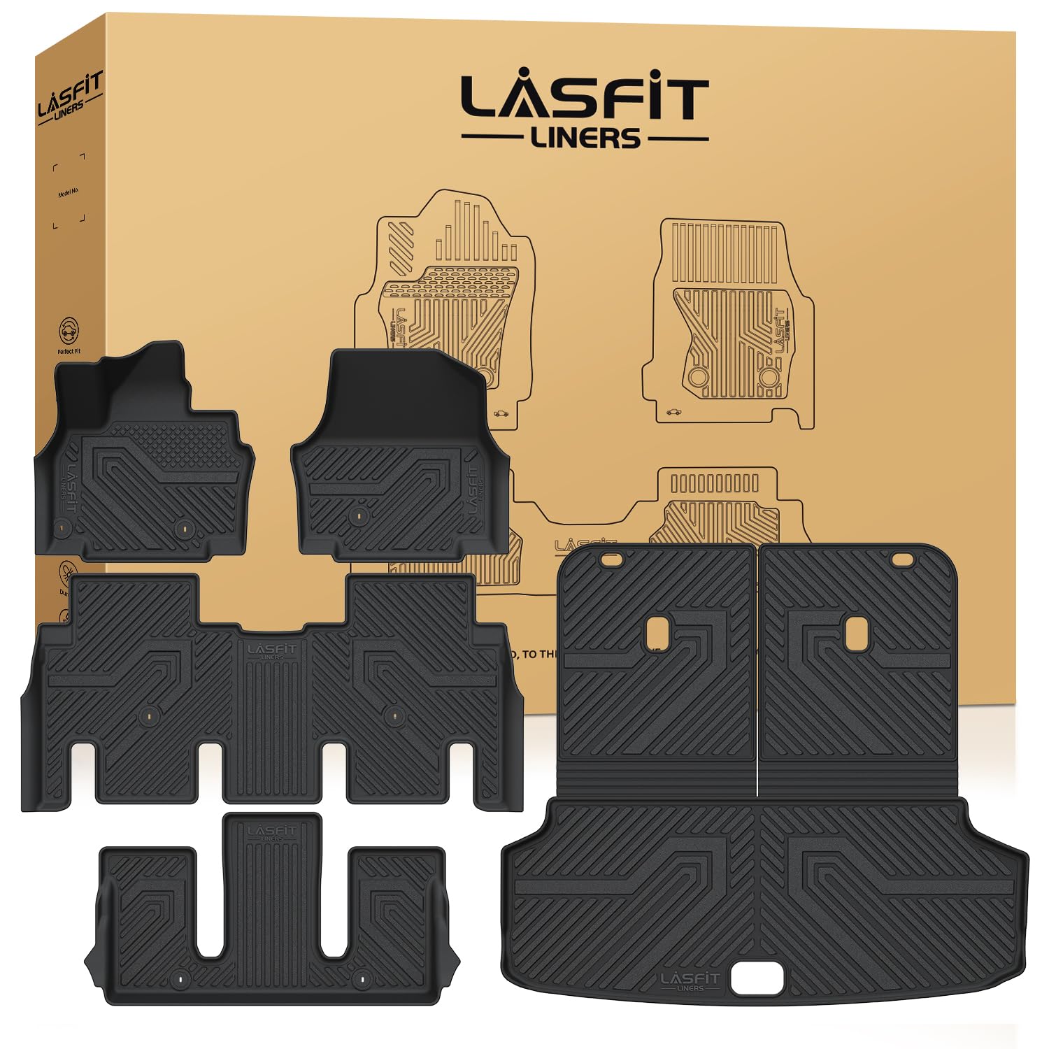 LASFIT Floor Mats Cargo Mats for KIA EV9 2026 2025 2024 Only for 6-Seats Not Fit Relaxation Chairs