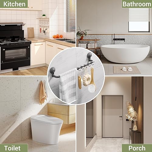 Miniatura 8 de LUXEAR Toallero, barra de toalla de baño adhesiva de 24 pulgadas con ventosa mejorada, toallero de ducha adhesivo sin herramientas con 5 ganchos