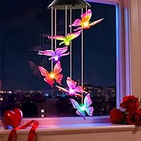 Winzwon Solar Butterfly Wind Chimes - Outdoor Hanging Lights for Garden Patio, Valentine's Mother's Day Gifts for Mom Grandma Women