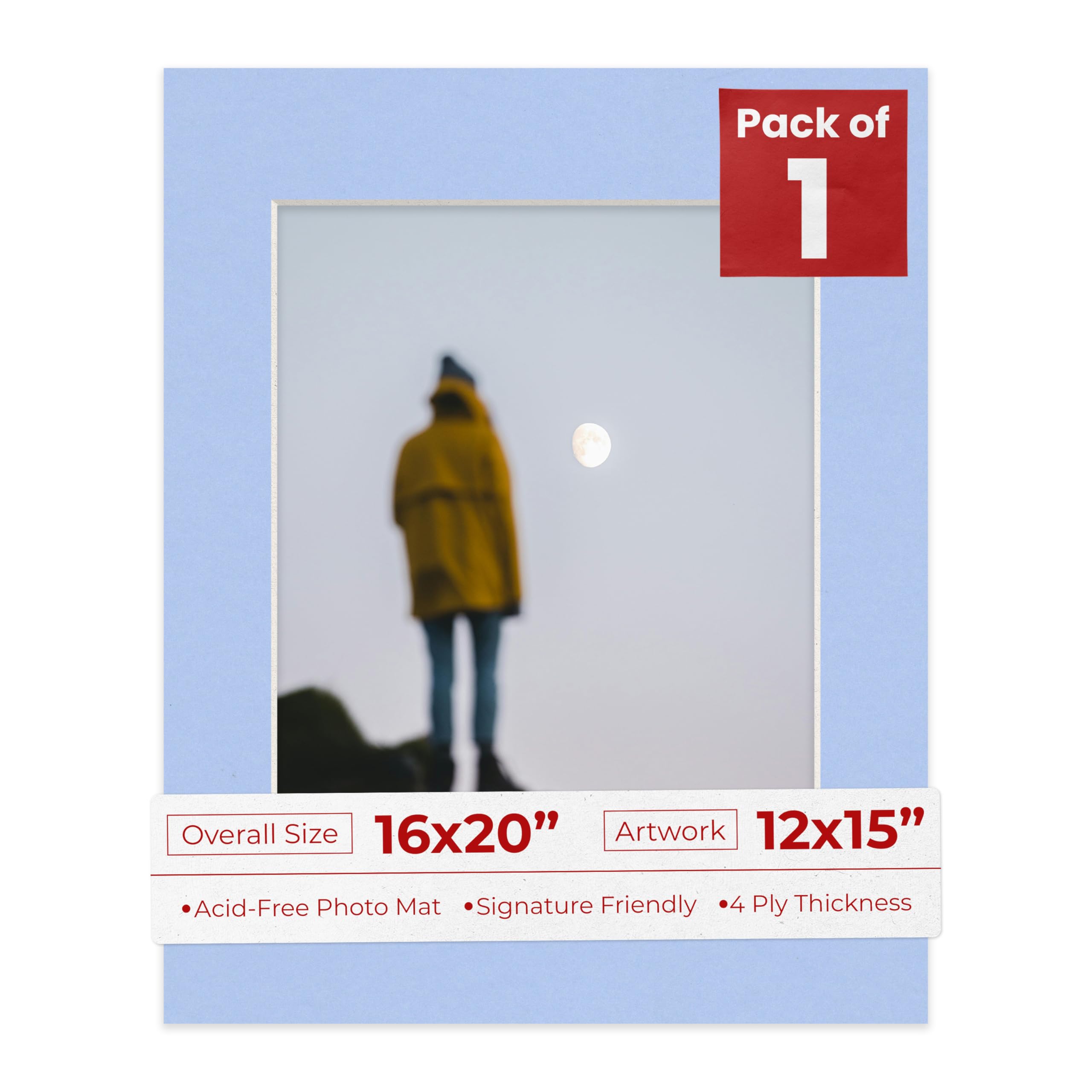 16x20 Mat Bevel Cut for 12x15 Photos - Acid Free Baby Blue Precut Matboard - For Pictures, Photos, Framing - 4-ply Thickness-image-17