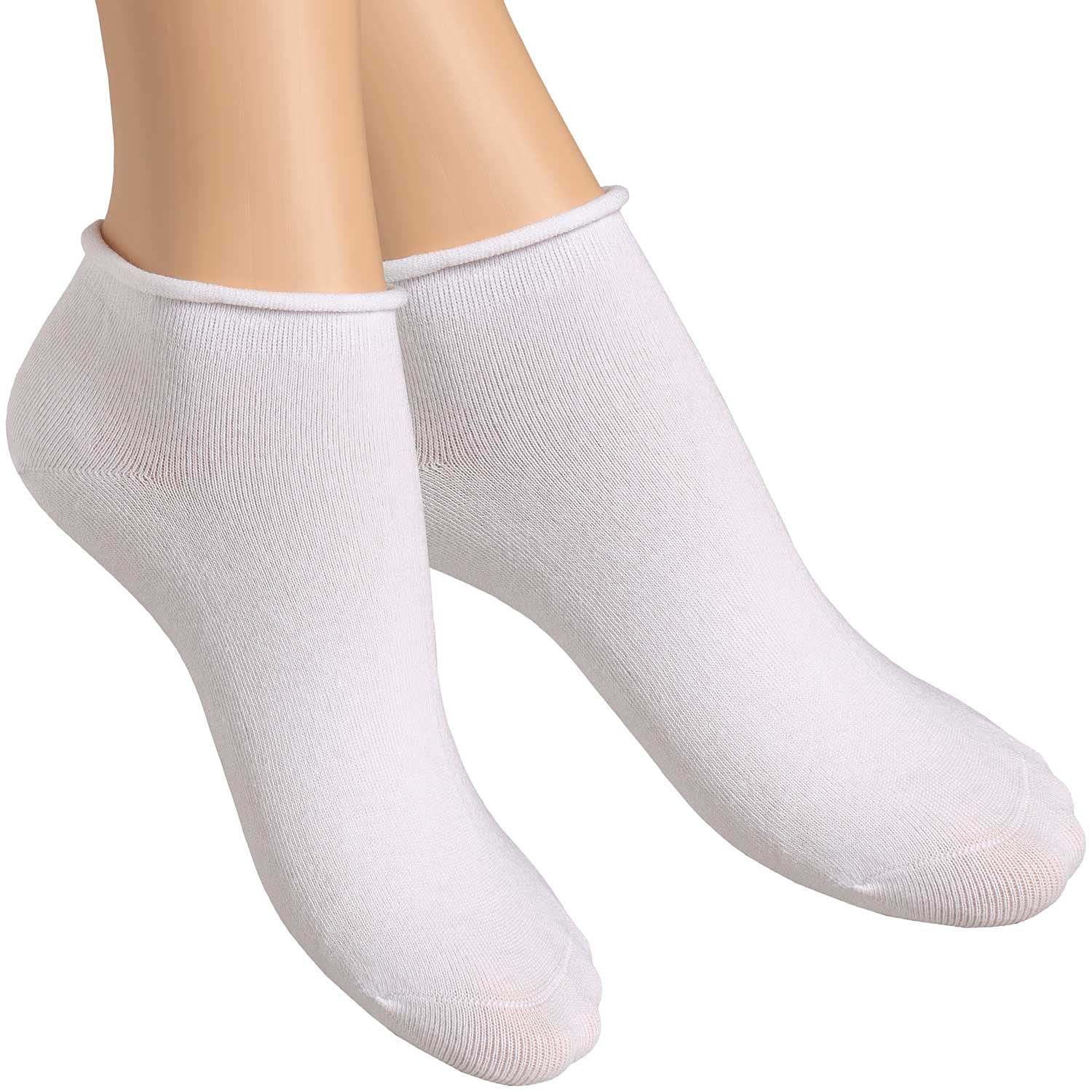 alber's SENSITIVE MINI - 5 Pairs Women's Cotton Sneaker Socks, Super Comfort, Non-Binding Ankle, for Sensitive Feet | White | Size 3.5-5