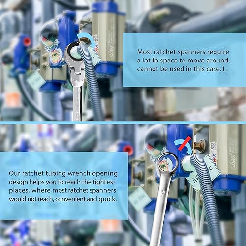 Miniatura 3 de LOSCHEN 1 llave de trinquete de cabeza flexible abierta de 0.630 in, llave de trinquete métrica con 75 dientes, llave de trinquete de tubo de acero