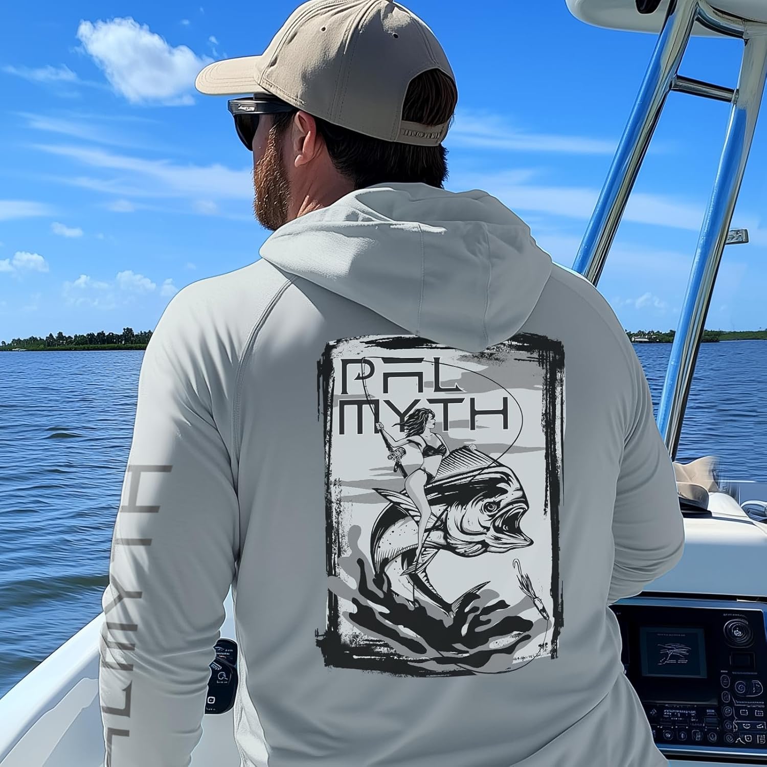 Palmyth Fishing Shirts for Men Long Sleeve UPF 50+ Sun Protection Fishing Hoodie with Neck Gaiter