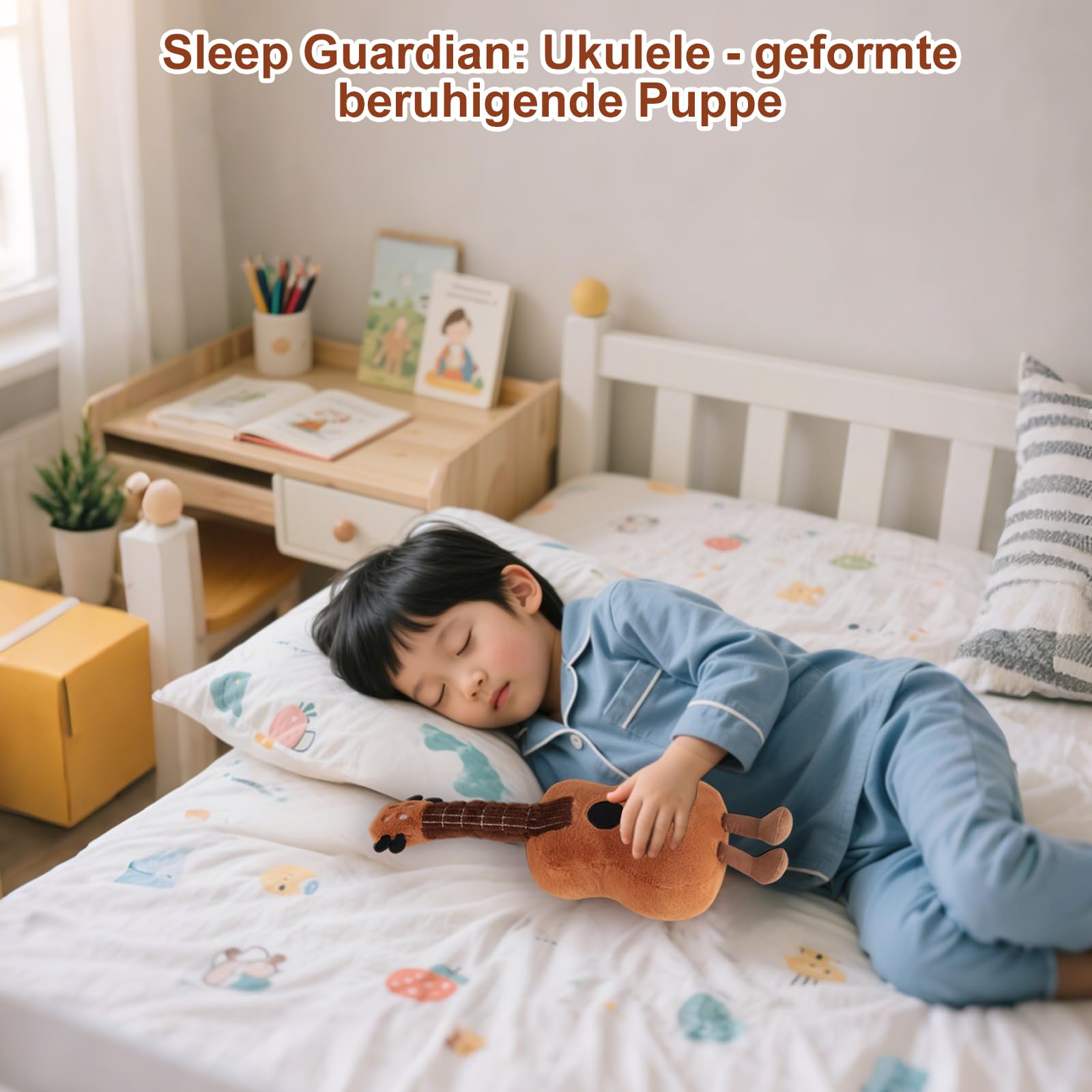 Süße Gitarre Stofftier - Gitarren-Plüschpuppe mit Musikelementen, Hautfreundliche Stoffe, weicher Komfort, musikalisches Dekorationskissen, Musikinstrumente Puppen Gitarre - 4