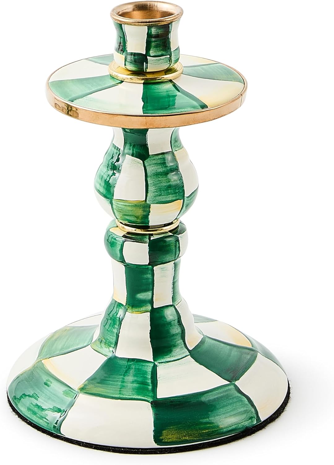 MACKENZIE-CHILDS Enamel Candlestick, Cute Candle-Holder Decor, Medium, Green-and-White Emerald Check
