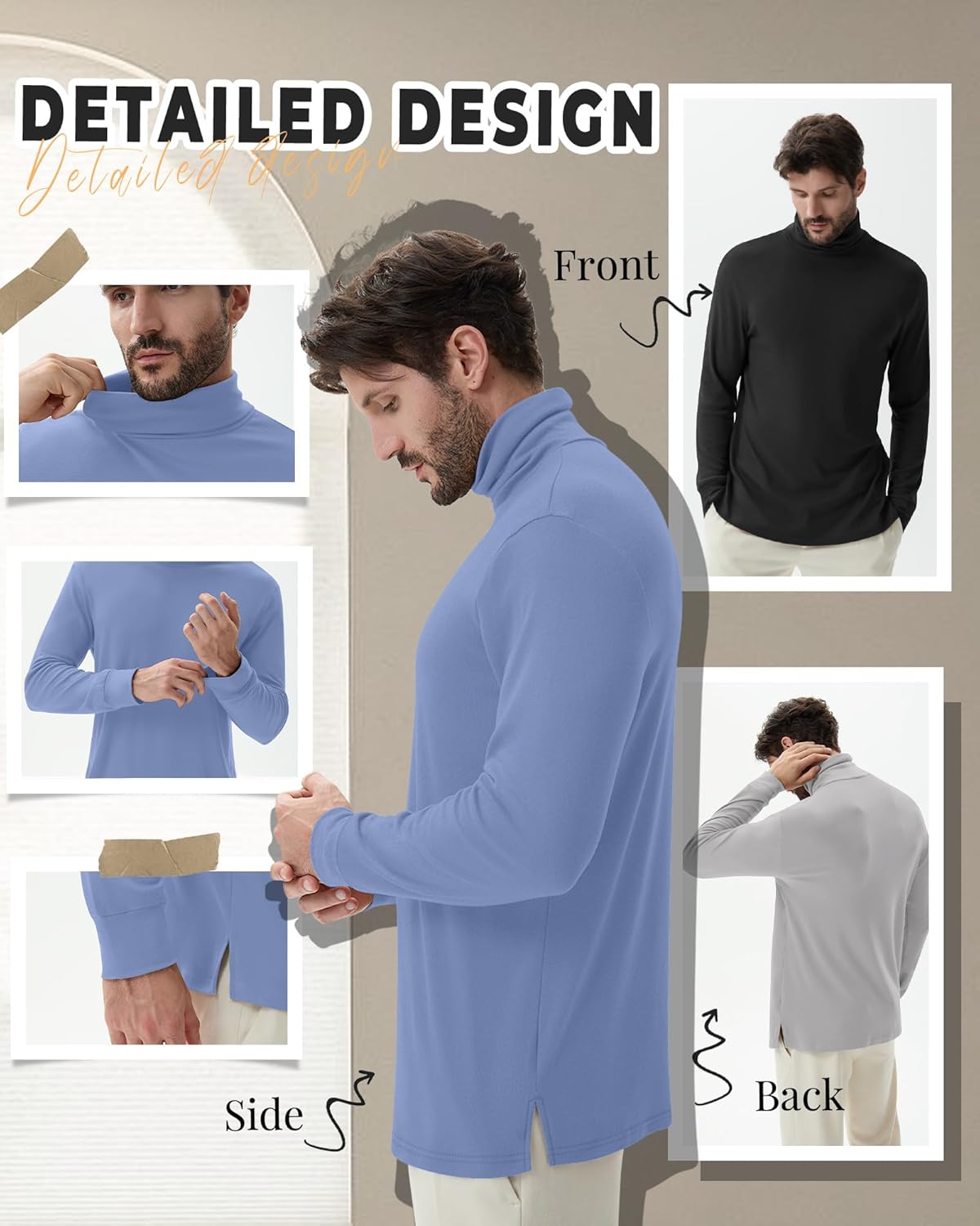 4 Pack Men's Turtleneck Long Sleeve with Cuffs, Thermal Basic Tops Undershirt Pullover - Image 5