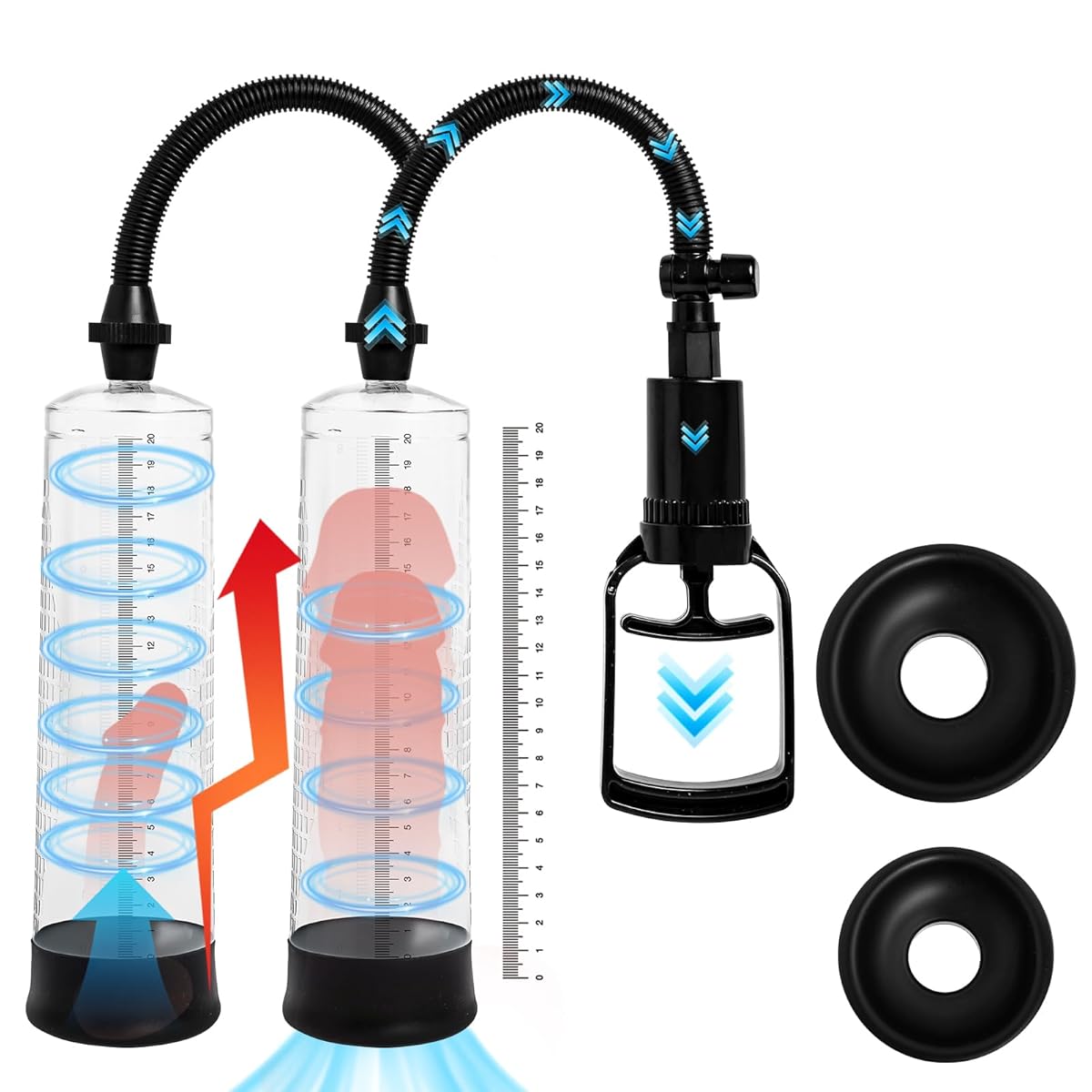 ペニスポンプ手動ペニスポンプ真空陰茎ポンプ 手動式 つぼ指圧棒式 強力吸引 吸圧式器具 携帯便利 軽量 男性用 替えヘッド2つ付き 大人のおもちゃ Penis Pump