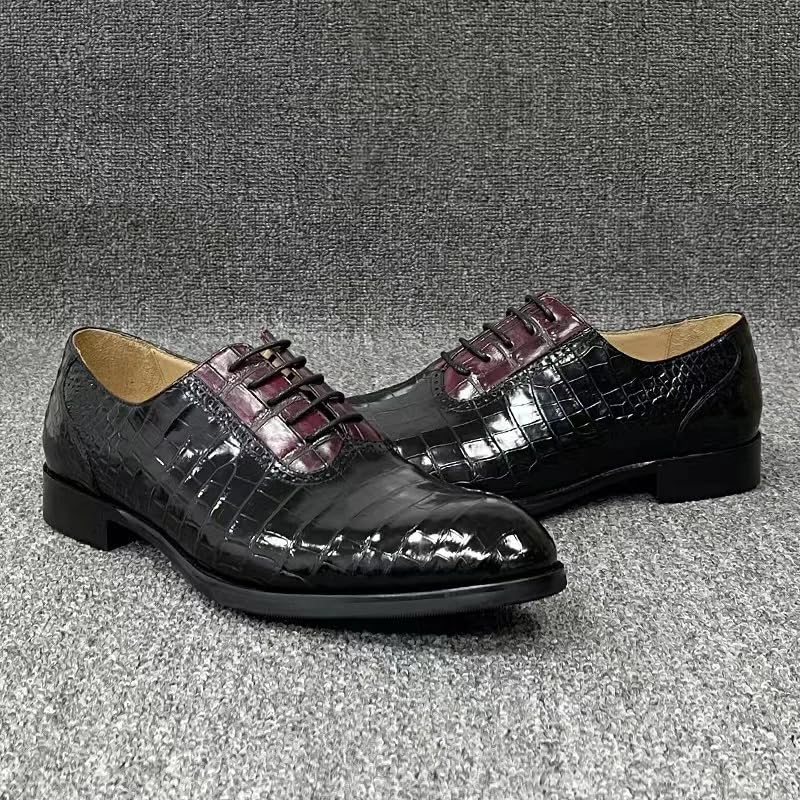 Generic Authentic Real Crocodile Skin Black Red Mixed Color Men Oxford Shoes Genuine Alligator Leather Male Lace-up Wedding Dress Shoes2
