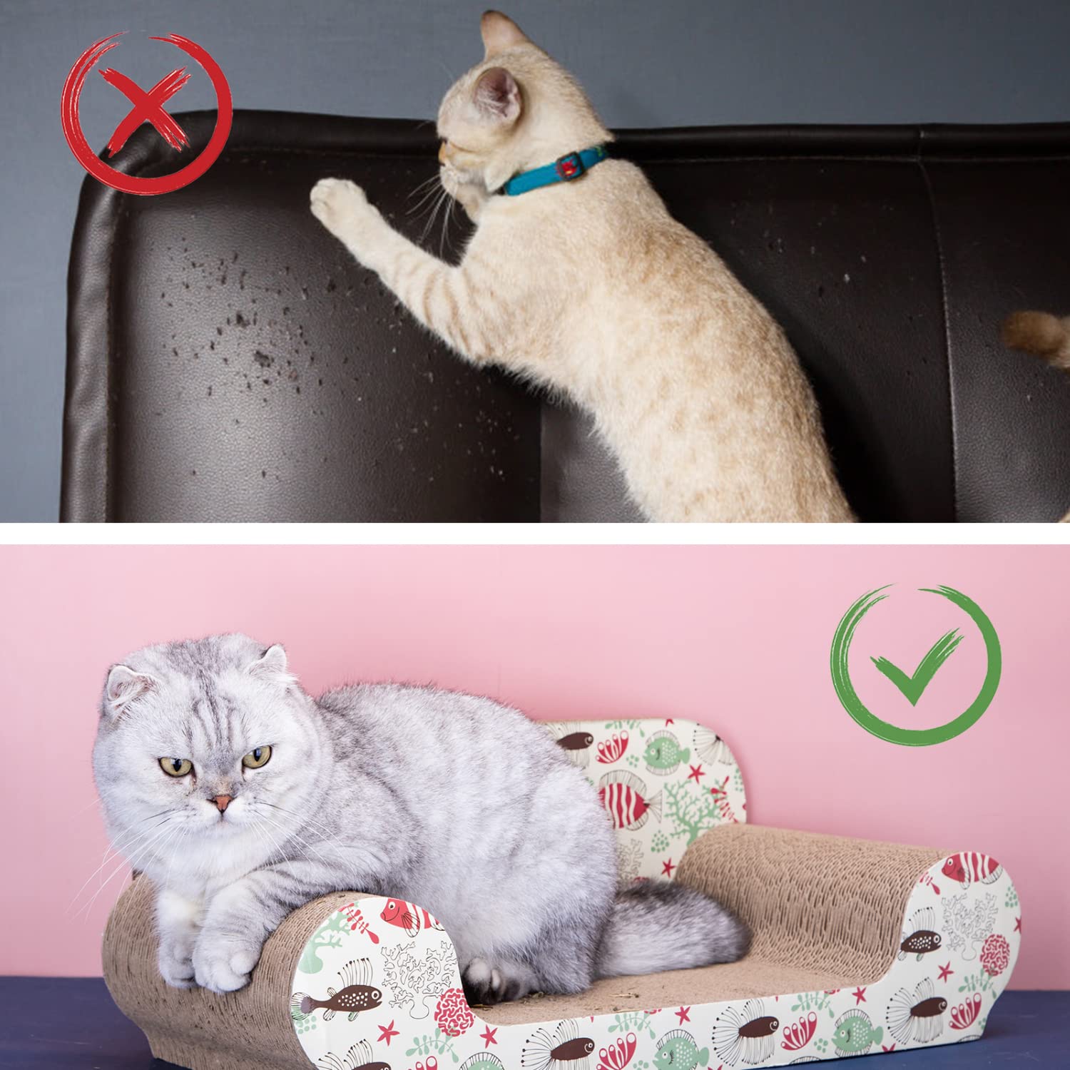 Nobleza - Rascador para Gatos, Cartón Ondulado Resistente, Doble Cara, Reciclable con Hierba Gatera, 54*26*20cm, Sofá Rascador para Gatos de Interior