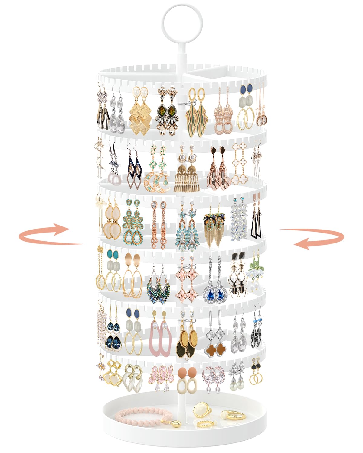 iDavosic.ly 6 Tier Rotating Earring Holder Organizer with Metal Tray